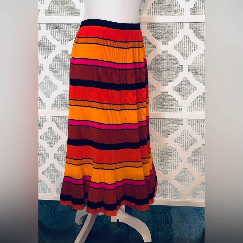 Vibrant Colorful Striped Midi Maxi Skirt J. Crew Sz 10P  Fall Accordion Pleated - Picture 3 of 13